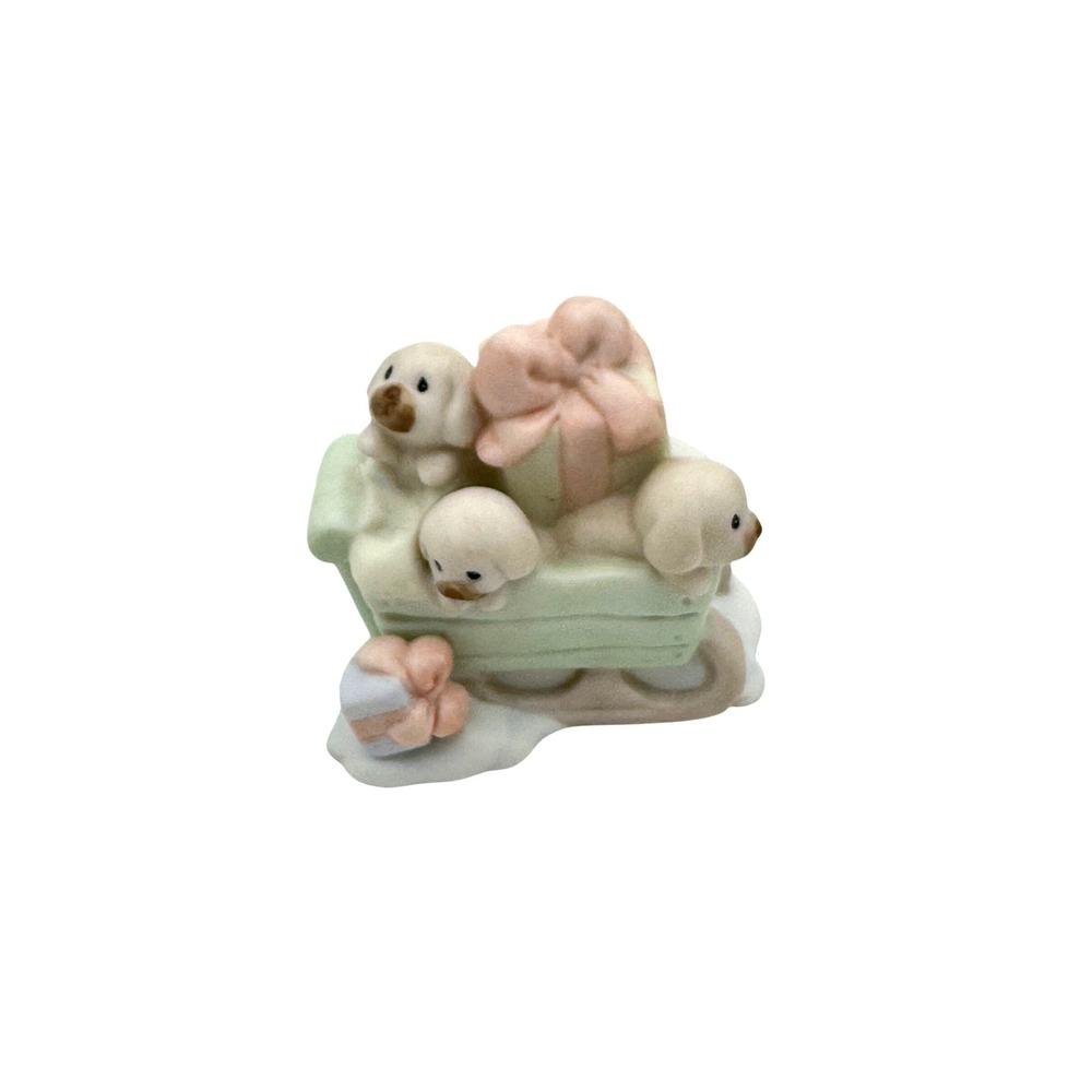 Precious Moments 1998 Puppies in Sleigh Christmas Figurine 456217 Enesco